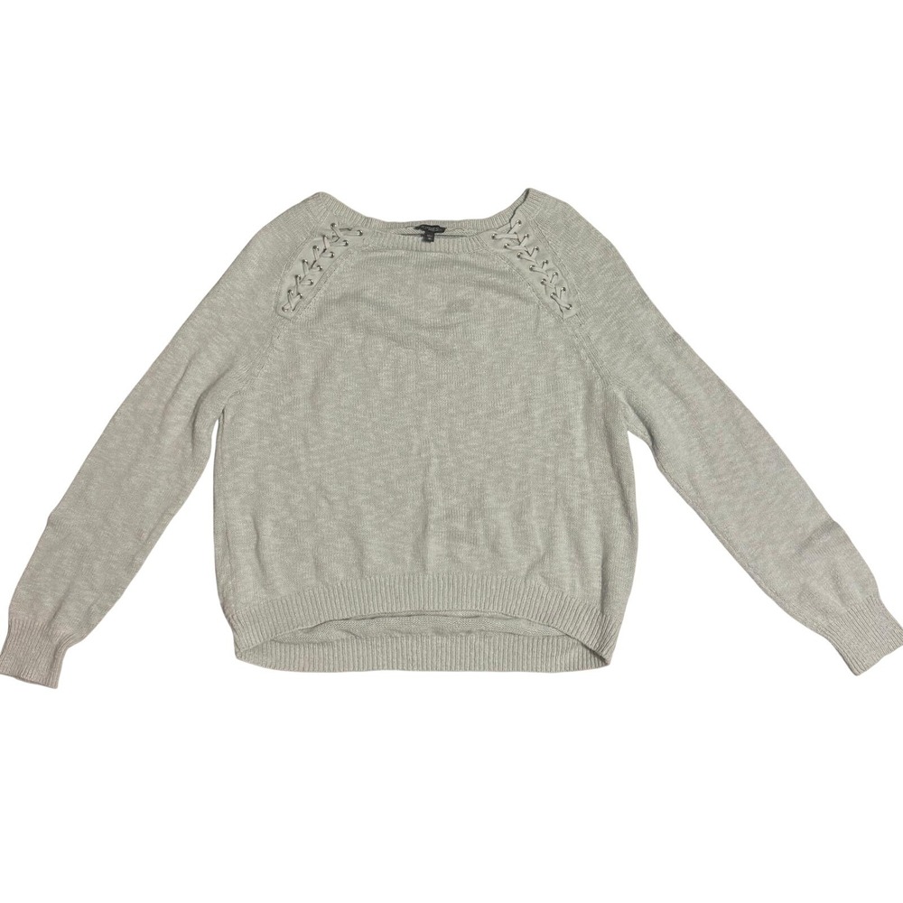 Express Womens Gray Lace Up Shoulder Raglan Long Sleeve Pullover Sweater Size M
